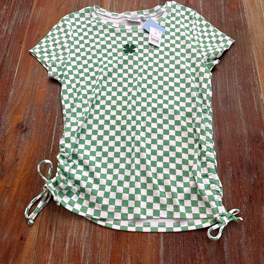 Mighty Fine Green White Checkered Tee XXL Junior Size